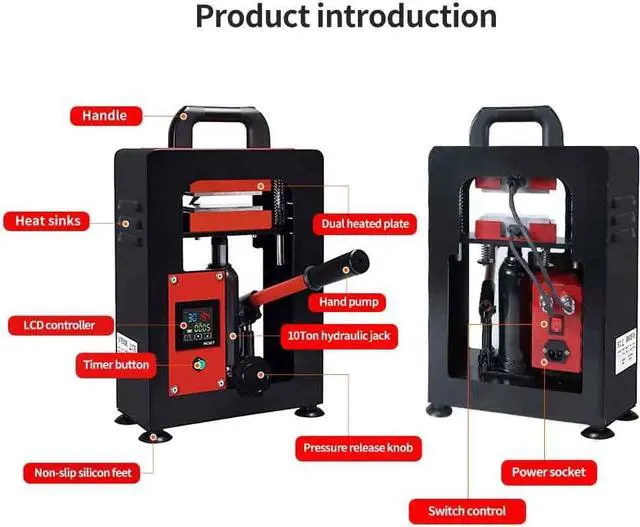 Alt view image 5 of 7 - 10 ton Heat Press with Dual 2.4"x4.7" inch Heating Plates (0-482°F) LCD Touch Panel can be timed and Temperature Adjustable