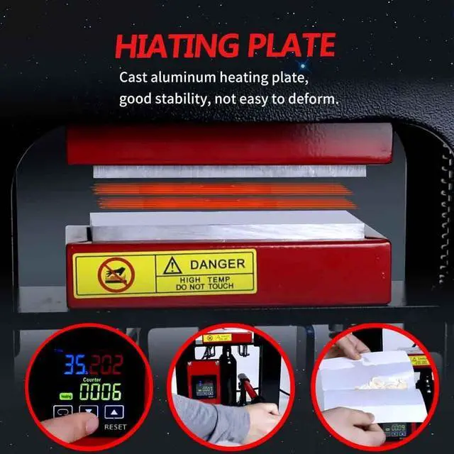 Alt view image 7 of 7 - 10 ton Heat Press with Dual 2.4"x4.7" inch Heating Plates (0-482°F) LCD Touch Panel can be timed and Temperature Adjustable