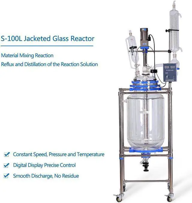 Alt view image 2 of 6 - HNZXIB 100L Jacketed Glass Reactor 220V high transparent small double-layer vacuum/negative pressure reaction vessel GG17 high-borosilicate glass