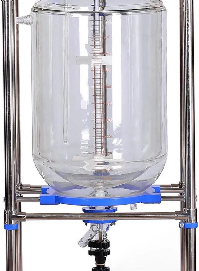 Alt view image 3 of 6 - HNZXIB 100L Jacketed Glass Reactor 220V high transparent small double-layer vacuum/negative pressure reaction vessel GG17 high-borosilicate glass