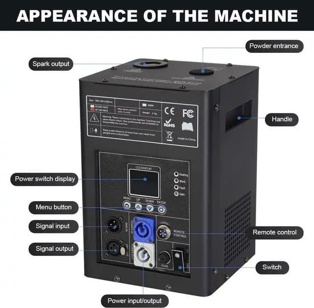 Alt view image 4 of 7 - 4PCS LCD Stage Effects Machine 600W Special Equipment Adjustable Height 3-16.5Ft DMX Stage Firework Machine With Wireless Remote Control For Wedding Musical Show