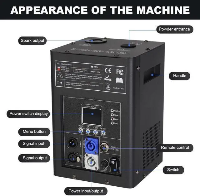 Alt view image 6 of 7 - 2PCS 600W Cold Spark Firework Machine DMX Stage Effect Low Noise Stage Events Height 3-16.5Ft DMX Stage Firework Adjustable