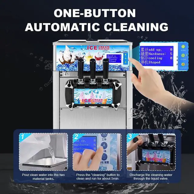 Alt view image 5 of 7 - Commercial Ice Cream Machine 1200W 3 Flavors Soft Serve Ice Cream Machine Touch Screen LCD Panel Ice Cream Maker Restaurants Professional Stainless