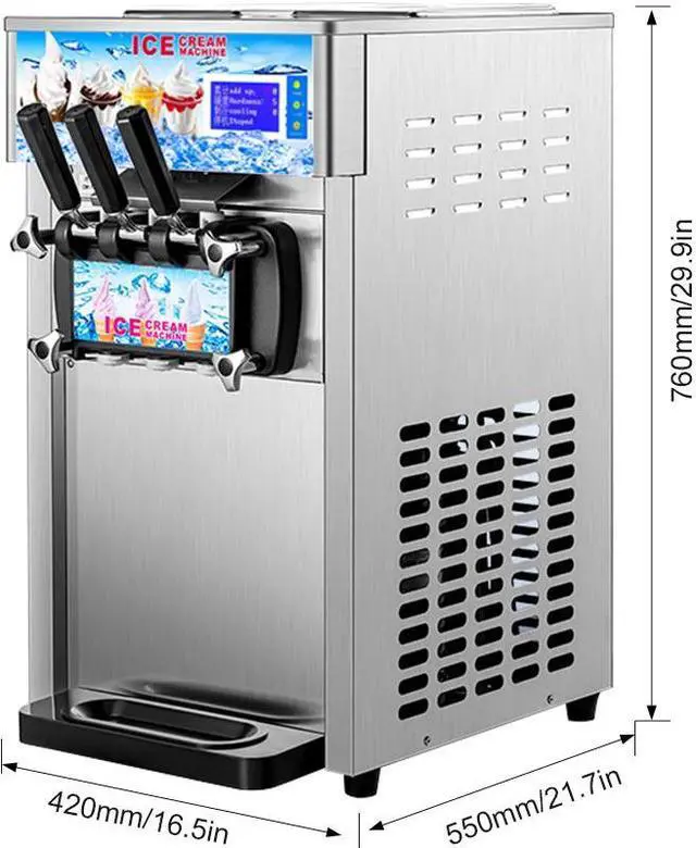 Alt view image 2 of 7 - Commercial Ice Cream Machine 1200W 3 Flavors Soft Serve Ice Cream Machine Touch Screen LCD Panel Ice Cream Maker Restaurants Professional Stainless