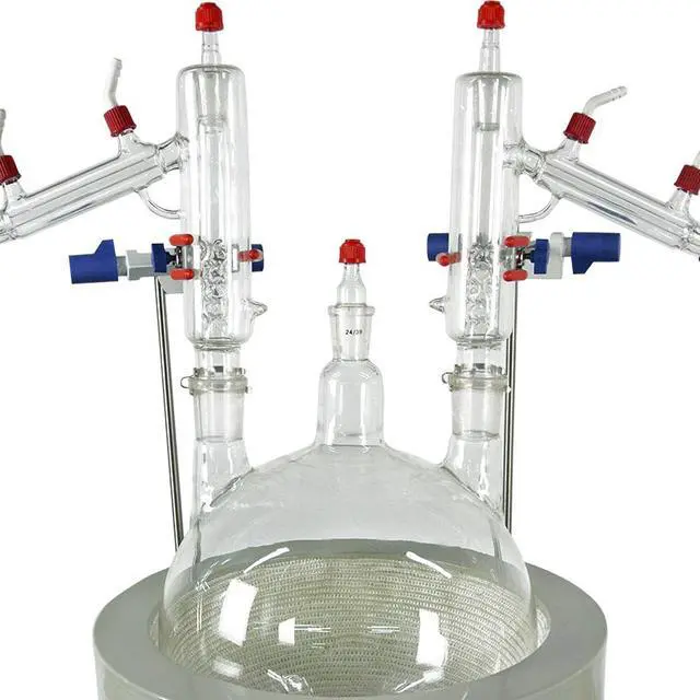 Alt view image 2 of 4 - HNZXIB 10L Short Path Distillation Dual-distillation Head 2 Receivers Stirring Heating Mantle for Extraction Purification Crystallization