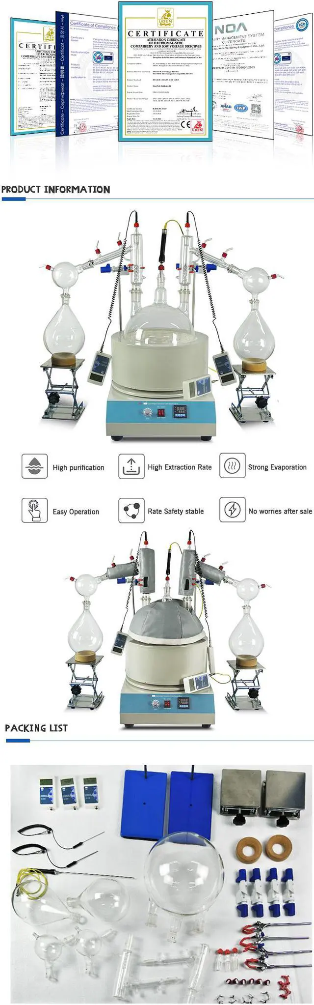 Alt view image 4 of 4 - HNZXIB 10L Short Path Distillation Dual-distillation Head 2 Receivers Stirring Heating Mantle for Extraction Purification Crystallization