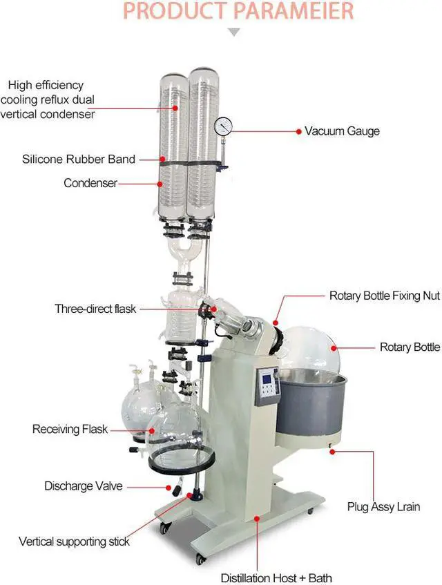 Alt view image 2 of 7 - HNZXIB New 50L Double Condensers Rotary Evaporator D-R1050 110V Rotavap 2 Receiving Flasks High Evaporating Efficiency Automated Lifting Water Bath