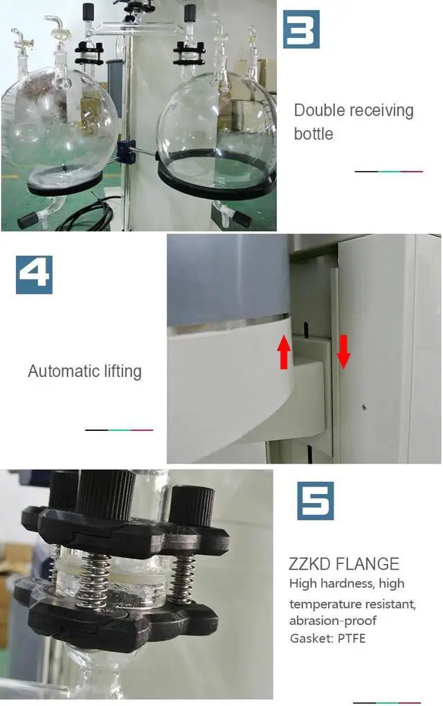 Alt view image 5 of 7 - HNZXIB New 50L Double Condensers Rotary Evaporator D-R1050 110V Rotavap 2 Receiving Flasks High Evaporating Efficiency Automated Lifting Water Bath
