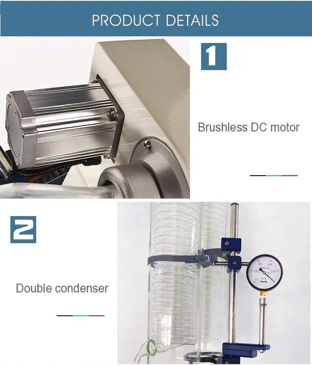 Alt view image 6 of 7 - HNZXIB New 50L Double Condensers Rotary Evaporator D-R1050 110V Rotavap 2 Receiving Flasks High Evaporating Efficiency Automated Lifting Water Bath