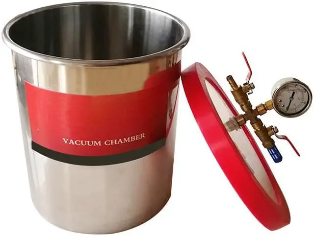 Alt view image 2 of 5 - HNZXIB 3 gallon Vacuum Chamber Stainless steel Barrel Transparent Lid with Vacuum Gauge for solution degassing lab equipment