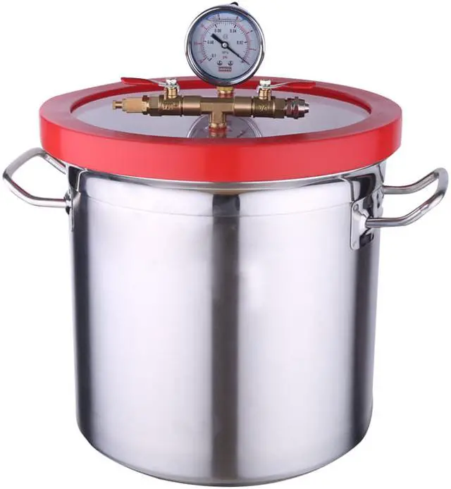 Alt view image 2 of 6 - HNZXIB 5 gallon Vacuum Chamber Stainless steel Barrel Transparent Lid with Vacuum Gauge for solution degassing lab equipment