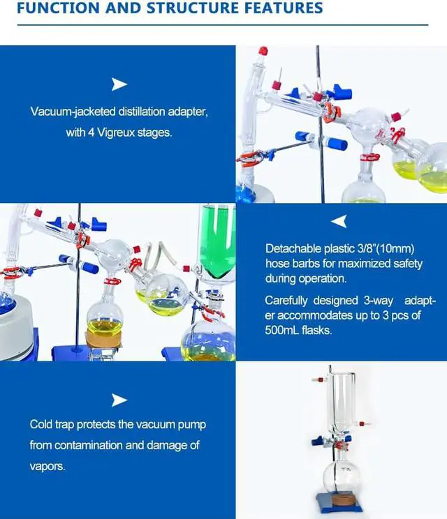 Alt view image 5 of 7 - HNZXIB 2L Short Path Distillation instruments SPD-2L 110V including Cold Trap+Stirring Heating Mantle+Desktop Water Circulating Vacuum Pump+ Chiller