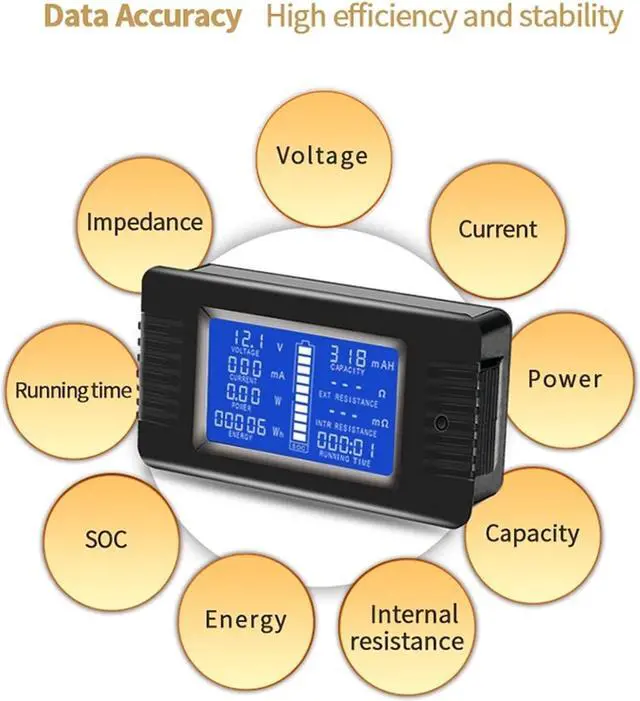 Alt view image 7 of 7 - AUTENS DC Battery Monitor Meter with LCD Display,0-200V 0-300A Voltage Current Power Energy Impedance Resistance Capacity Multimeter Ammeter Voltmeter Digital Tester with 300A Shunt