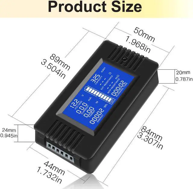 Alt view image 6 of 7 - AUTENS DC Battery Monitor Meter with LCD Display,0-200V 0-300A Voltage Current Power Energy Impedance Resistance Capacity Multimeter Ammeter Voltmeter Digital Tester with 300A Shunt