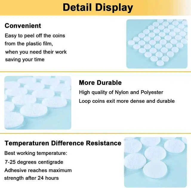 Alt view image 6 of 6 - AUTENS Sticky Dots, 1500 Pieces (750 Pair Sets) 10mm/0.39in Diameter Sticky Back Coins Hook & Loop Nylon Self Adhesive Dots Strips Perfect for School Projects, Classroom, Office, Home (White)