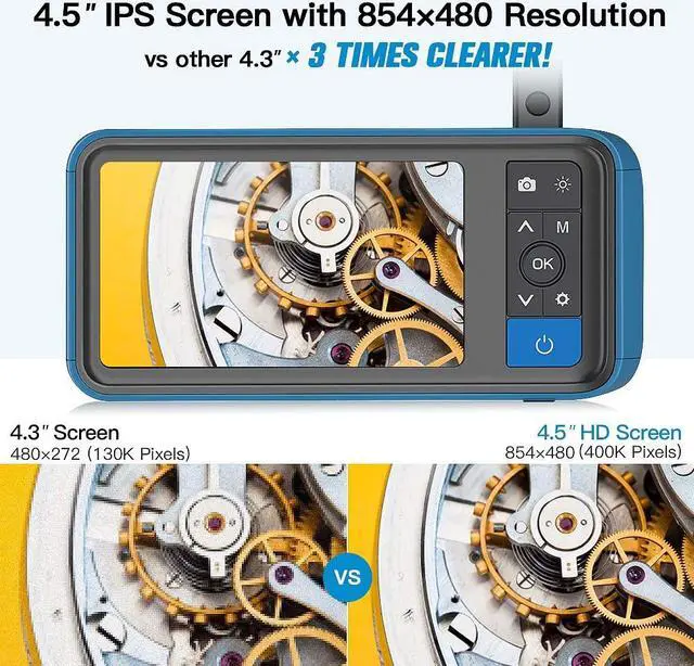 Alt view image 3 of 7 - Inspection Camera, 1080p Dual Lens 4.5 Screen Endoscope with 32GB Memory Card, 16.4ft Waterproof Semi-Rigid Tube Borescope Industrial Endoscope