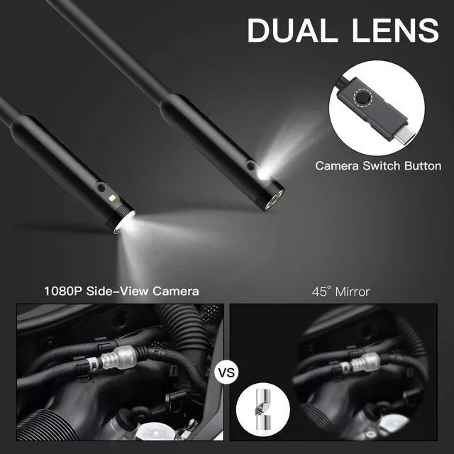 Alt view image 2 of 7 - Inspection Camera, 1080p Dual Lens 4.5 Screen Endoscope with 32GB Memory Card, 16.4ft Waterproof Semi-Rigid Tube Borescope Industrial Endoscope