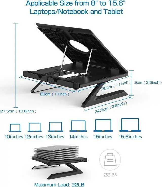Alt view image 7 of 7 - OImaster Laptop Stand Adjustable Computer Stand Patented, Multi-Angle Stand Portable Foldable Laptop Riser Phone Stand Notebook Holder Compatible for MacBook, Air, Pro, Surface 9-15.6”Laptop Black