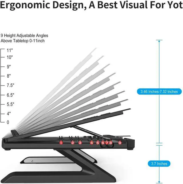 Alt view image 3 of 7 - OImaster Laptop Stand Adjustable Computer Stand Patented, Multi-Angle Stand Portable Foldable Laptop Riser Phone Stand Notebook Holder Compatible for MacBook, Air, Pro, Surface 9-15.6”Laptop Black