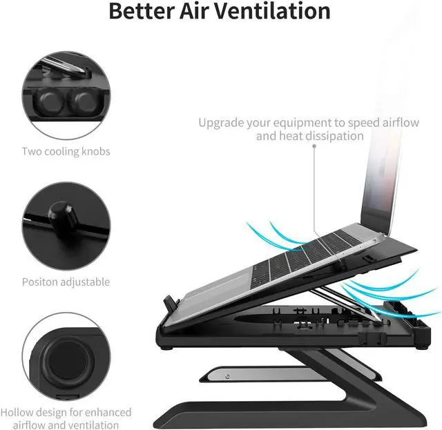 Alt view image 2 of 7 - OImaster Laptop Stand Adjustable Computer Stand Patented, Multi-Angle Stand Portable Foldable Laptop Riser Phone Stand Notebook Holder Compatible for MacBook, Air, Pro, Surface 9-15.6”Laptop Black