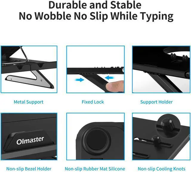 Alt view image 4 of 7 - OImaster Laptop Stand Adjustable Computer Stand Patented, Multi-Angle Stand Portable Foldable Laptop Riser Phone Stand Notebook Holder Compatible for MacBook, Air, Pro, Surface 9-15.6”Laptop Black