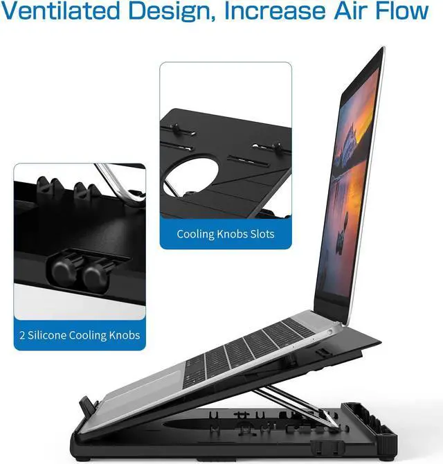 Alt view image 6 of 7 - OImaster Laptop Stand Adjustable Computer Stand Patented, Multi-Angle Stand Portable Foldable Laptop Riser Phone Stand Notebook Holder Compatible for MacBook, Air, Pro, Surface 9-15.6”Laptop Black