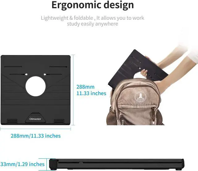 Alt view image 5 of 7 - OImaster Laptop Stand Adjustable Computer Stand Patented, Multi-Angle Stand Portable Foldable Laptop Riser Phone Stand Notebook Holder Compatible for MacBook, Air, Pro, Surface 9-15.6”Laptop Black