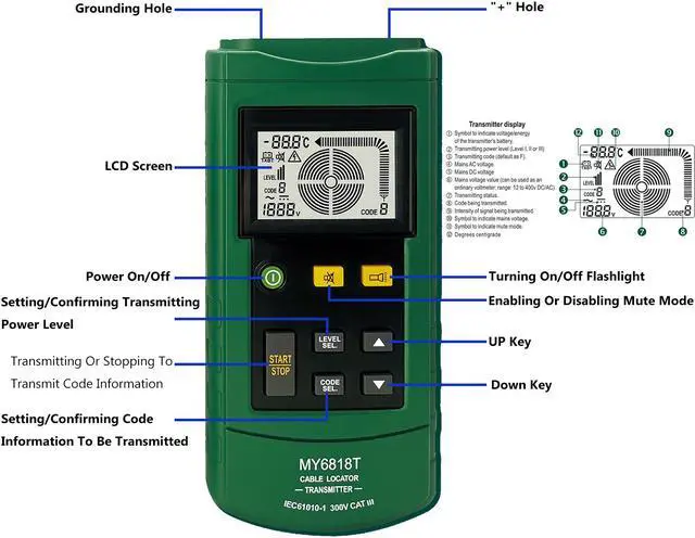 Alt view image 3 of 7 - Wire Tracker, Telephone Network Cable Locator 30-400V AC/DC Wall Underground Pipe Wire Detector, Professional Cable Toner Finder, Electrical Circuits, Fuses, Switches, Short Circuit Breaker Fault