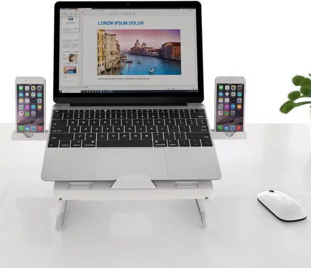 Alt view image 6 of 8 - OImaster Laptop Stand Adjustable Computer Stand Patented, Multi-Angle Stand Portable Foldable Laptop Riser Phone Stand Notebook Holder Compatible for MacBook, Air, Pro, Surface 9-15.6”Laptop White