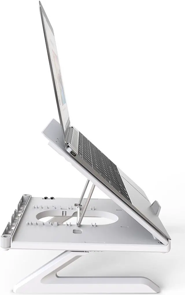 Alt view image 3 of 8 - OImaster Laptop Stand Adjustable Computer Stand Patented, Multi-Angle Stand Portable Foldable Laptop Riser Phone Stand Notebook Holder Compatible for MacBook, Air, Pro, Surface 9-15.6”Laptop White