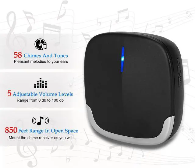 Alt view image 2 of 7 - AUTENS Wireless Doorbell, Plug in Door Bells & Chimes for Home Classroom Business, Expandable Waterproof Door Chime Kits, 58 Melodies, 5 Levels Volume, 850 Ft Range 1 receivers + 1 push button Black