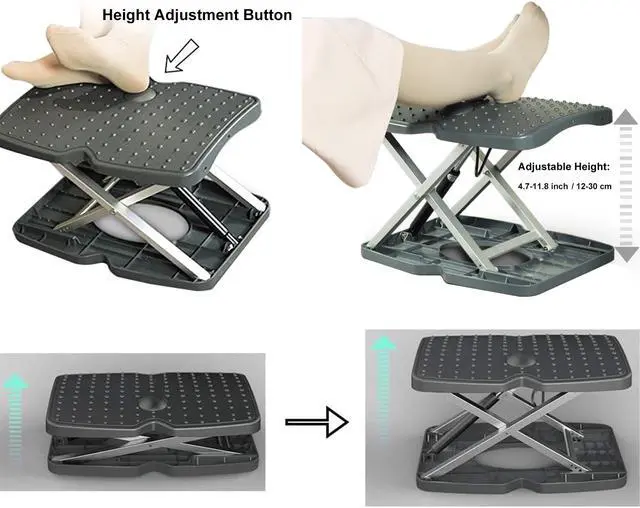 Alt view image 7 of 7 - Adjustable Footrest Under Desk Support Footstool Ergonomic Foot Rest for Home and Office with Massage Textured Surface, Hands Free Automatic Height Adjustment Button (Standard Version)
