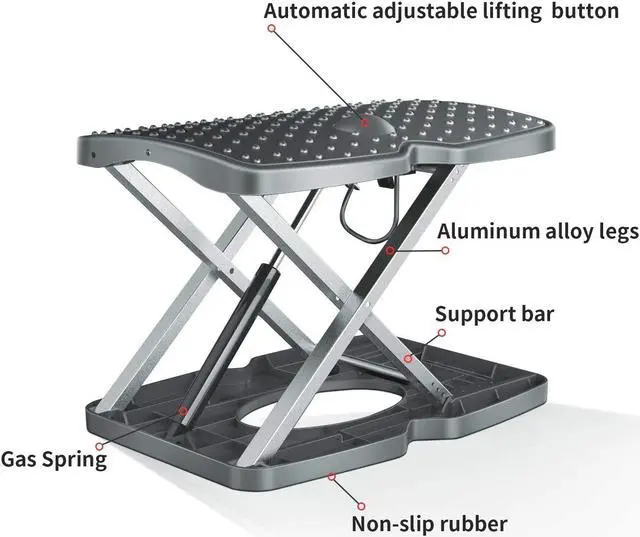 Alt view image 3 of 7 - Adjustable Footrest Under Desk Support Footstool Ergonomic Foot Rest for Home and Office with Massage Textured Surface, Hands Free Automatic Height Adjustment Button (Standard Version)