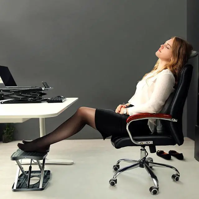 Alt view image 5 of 7 - Adjustable Footrest Under Desk Support Footstool Ergonomic Foot Rest for Home and Office with Massage Textured Surface, Hands Free Automatic Height Adjustment Button (Standard Version)