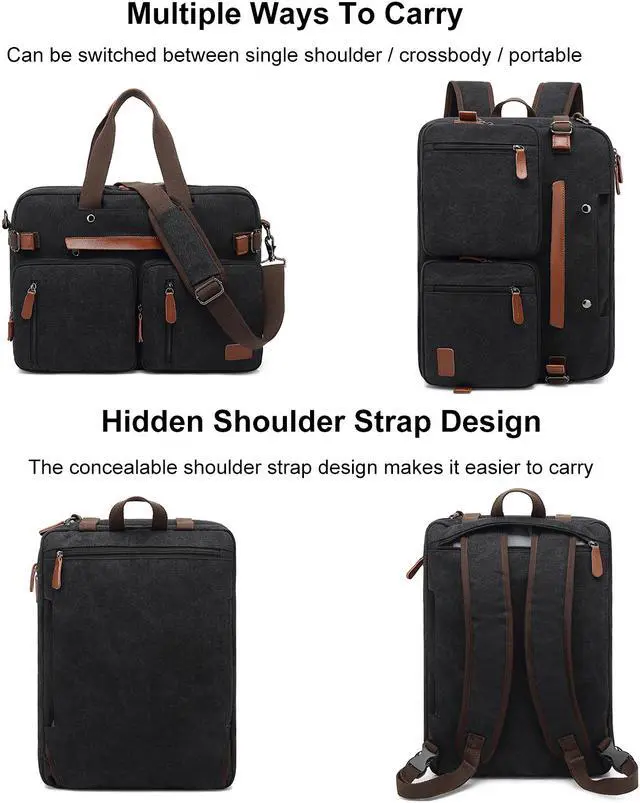 Alt view image 2 of 7 - AUTENS Convertible Backpack Briefcase Messenger Bag 17.3 Inch Laptop Tablet Notebook Carrying Case Shoulder Bag Waterproof Back Pack Travel Rucksack Multi-Functional Handbag for Men Women (Canvas)
