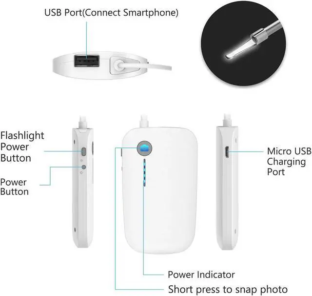 Alt view image 3 of 6 - Otoscope for iPhone, 4.3mm HD Inspection Camera, Ear Microscope, 6 Adjustable LED Lights with Ear Wax Removal Tools, Works with for iPhone, iPad & Android