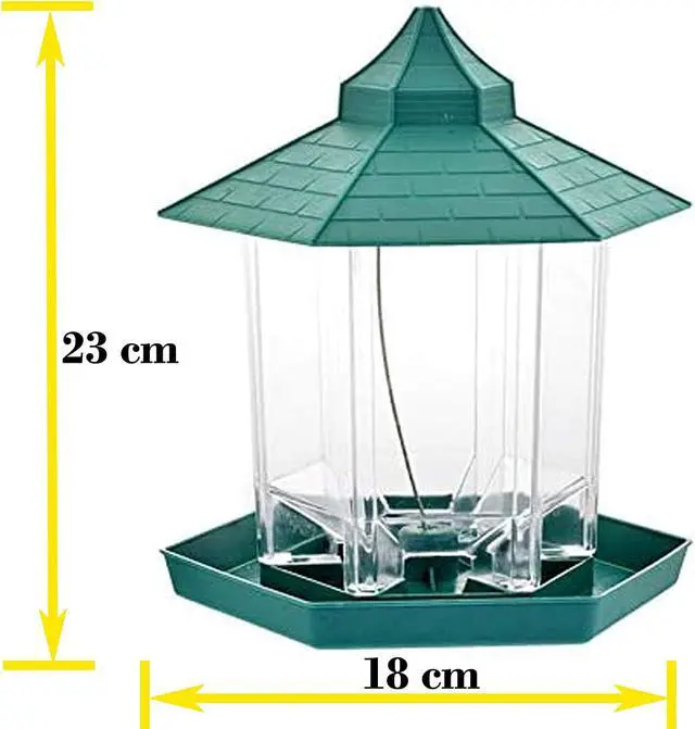 Alt view image 3 of 7 - AUTENS Hanging Panorama Gazebo Wild Bird feeding tables, Hexagon Shaped Waterproof Can Hold 2.25 lb with Roof Hanging Bird feeder, Perfect for Garden Decoration, Bird Watching for Bird Lover (Green)