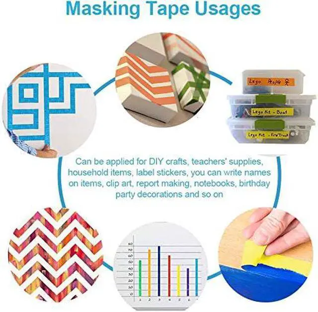 Alt view image 5 of 7 - AUTENS Colored Masking Tape, 6 Pack 1 Inch x 13 Yards (2.4cm X 12m) Colorful Paper DIY Decorative Stickers Tape Fun Rainbow Masking Tapes for Arts & Crafts, Labeling or Coding, School, Office & Home