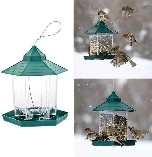 Alt view image 4 of 7 - AUTENS Hanging Panorama Gazebo Wild Bird feeding tables, Hexagon Shaped Waterproof Can Hold 2.25 lb with Roof Hanging Bird feeder, Perfect for Garden Decoration, Bird Watching for Bird Lover (Green)