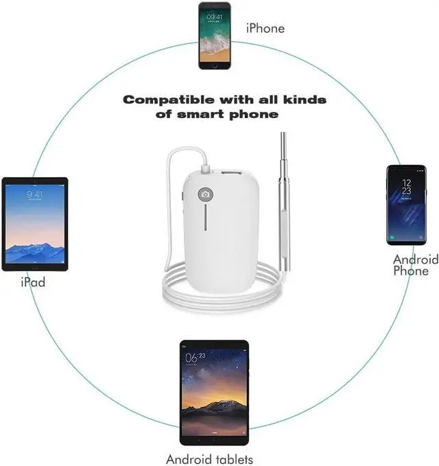 Alt view image 4 of 6 - Otoscope for iPhone, 4.3mm HD Inspection Camera, Ear Microscope, 6 Adjustable LED Lights with Ear Wax Removal Tools, Works with for iPhone, iPad & Android
