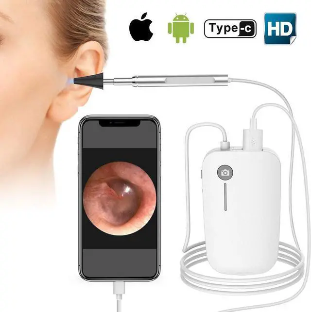Main image of Otoscope for iPhone, 4.3mm HD Inspection Camera, Ear Microscope, 6 Adjustable LED Lights with Ear Wax Removal Tools, Works with for iPhone, iPad & Android