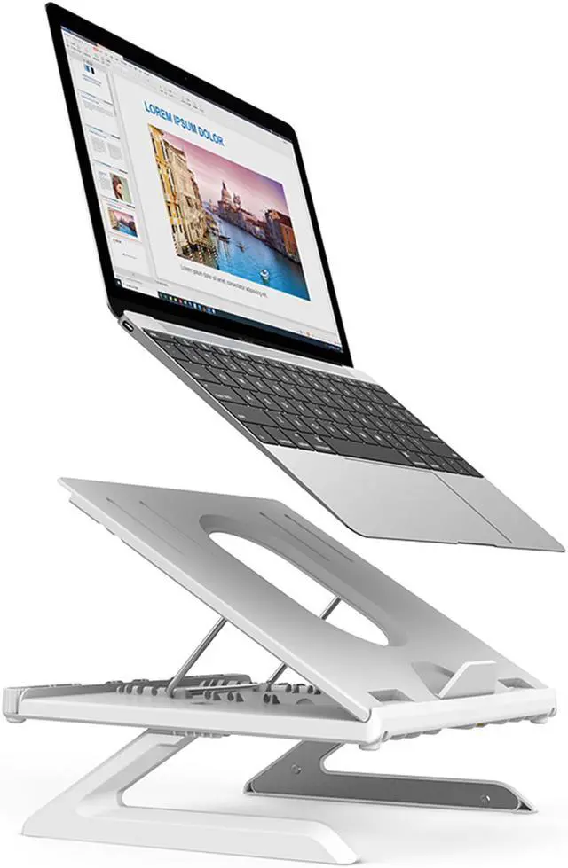 Alt view image 2 of 8 - OImaster Laptop Stand Adjustable Computer Stand Patented, Multi-Angle Stand Portable Foldable Laptop Riser Phone Stand Notebook Holder Compatible for MacBook, Air, Pro, Surface 9-15.6”Laptop White
