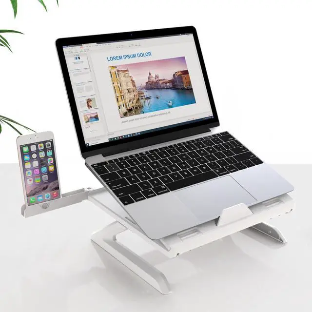 Alt view image 5 of 8 - OImaster Laptop Stand Adjustable Computer Stand Patented, Multi-Angle Stand Portable Foldable Laptop Riser Phone Stand Notebook Holder Compatible for MacBook, Air, Pro, Surface 9-15.6”Laptop White