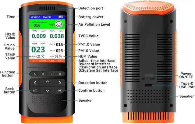 Alt view image 4 of 7 - AUTENS Air Quality Monitor, Indoor Air Quality Pollution Detector Accurate Tester for HCHO (Formaldehyde) TVOC PM2.5/PM1.0/PM10, Real Time Temperature Humidity Data Monitoring Meter for Home Office