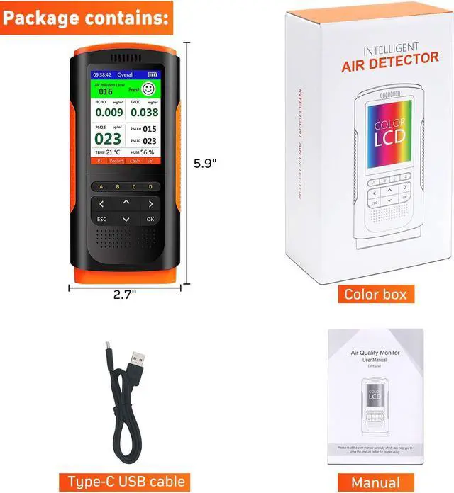 Alt view image 6 of 7 - AUTENS Air Quality Monitor, Indoor Air Quality Pollution Detector Accurate Tester for HCHO (Formaldehyde) TVOC PM2.5/PM1.0/PM10, Real Time Temperature Humidity Data Monitoring Meter for Home Office