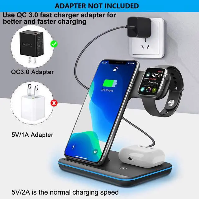 Alt view image 5 of 7 - AUTENS Wireless Charging Stand, 3 in 1 15W Qi Fast Charger Dock for iPhone 12/12 mini/11/Pro Max X XS XR, for Samsung Galaxy S20/S10/S8/Note 10/9, Airpods Pro/2, iWatch Series SE/6/5/4/3/2/1