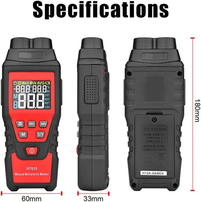Alt view image 4 of 7 - Wood Moisture Meter Digital Wood Humidity Tester Hygrometer Timber Damp Detector with Pin-Type, Backlit LCD Display, Portable Bag for Detecting Water Leaks and Moisture in Wood Ceilings Walls