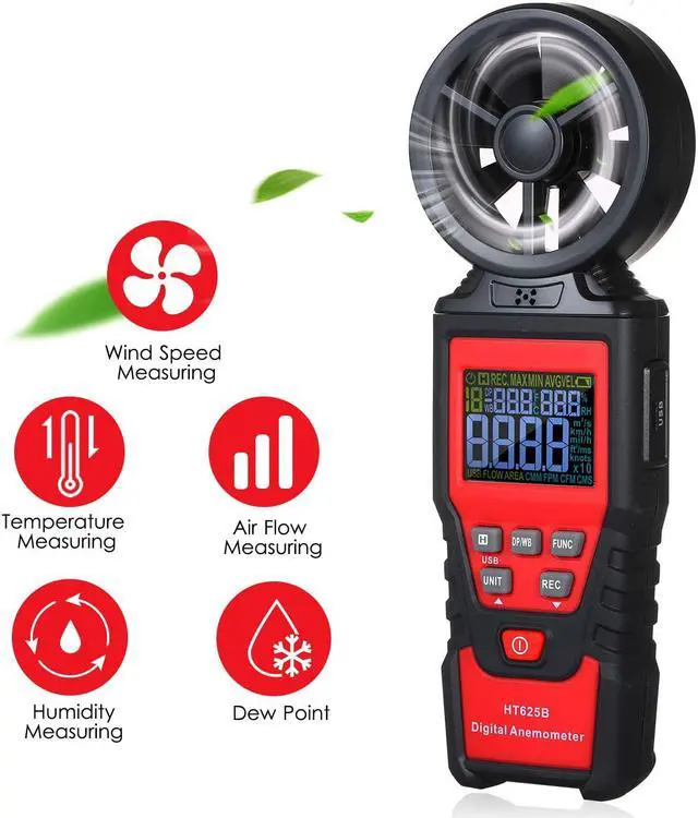 Alt view image 2 of 7 - Digital Anemometer Humidity Temperature Testers with USB Data Logging, LCD Color Screen, Wind Speed Meter Air Flow Meters for Measuring Wind Speed, Air Volume, MAX/MIN/AVG and Data Hold
