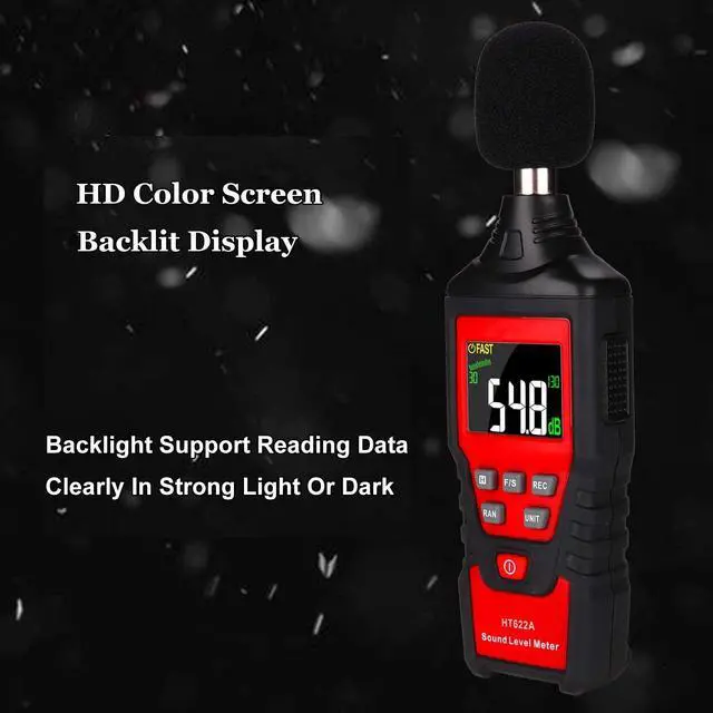 Alt view image 6 of 7 - Decibel Meter, Digital Sound Level Meter 30-130dB(A) Range with Max/Min/Data Hold, Fast/Slow Mode ect. Auto/Manual Range