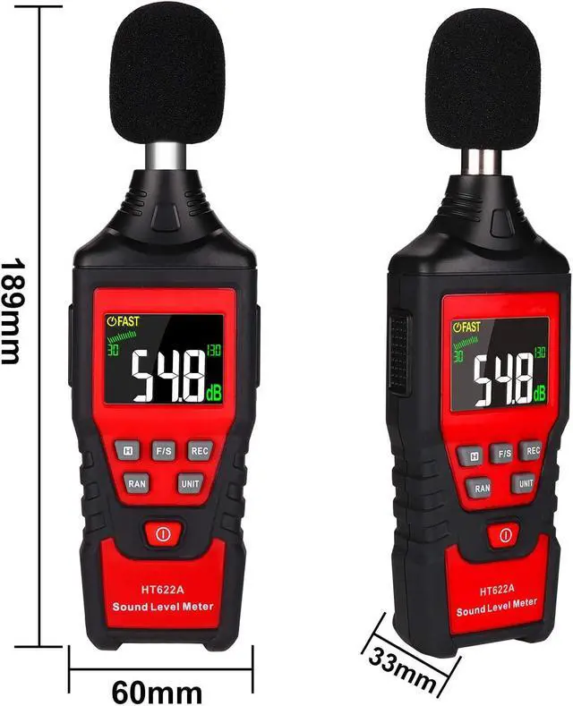 Alt view image 5 of 7 - Decibel Meter, Digital Sound Level Meter 30-130dB(A) Range with Max/Min/Data Hold, Fast/Slow Mode ect. Auto/Manual Range